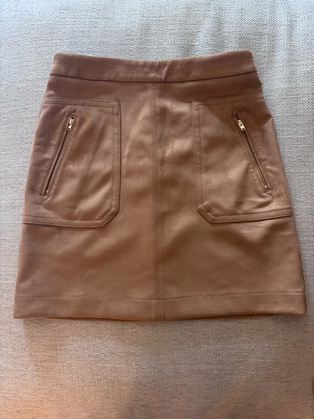 LOFT Tan Suede Skirt with Zip Pockets